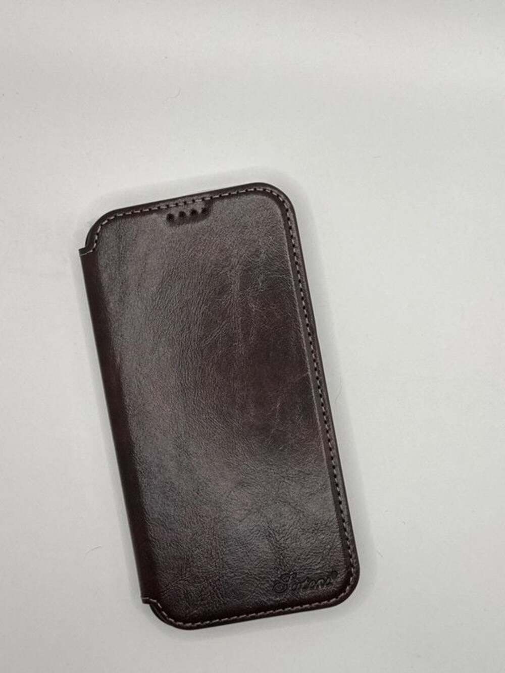 iPhone 14 /15 plus brown faux leather wallet case